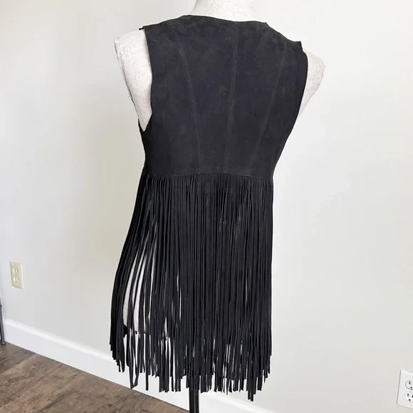 Lamarque Sonia Black Suede Leather Fringe Vest XS
